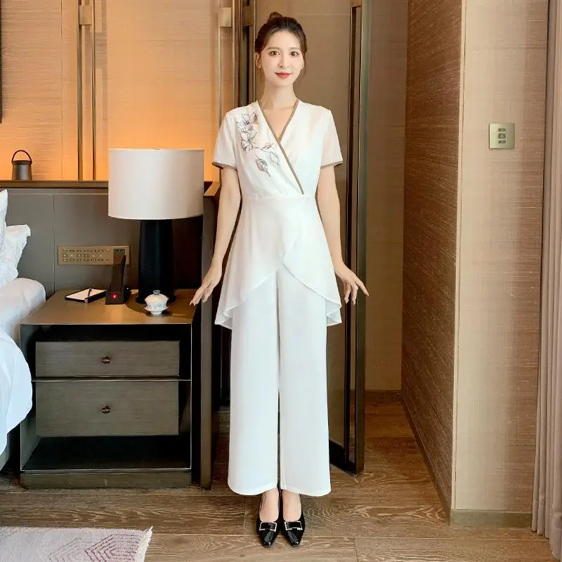 Woman Work Clothes Suit Hotel Waiter Beauty Salon Spa Massage Nail Cafe Sexy Foot Bath Sauna Technician Overall Pants Uniform