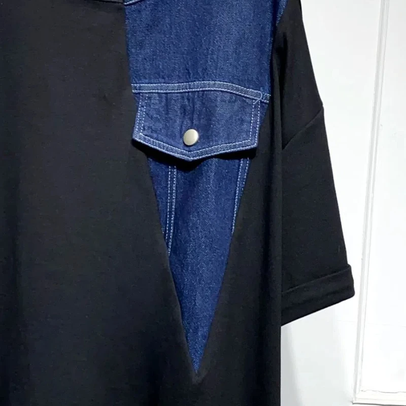 ルーズプラスサイズの女性のドレス 2025 夏半袖 Tシャツパッチワークデニムレディ Vestidos 女性ローブ服 KE7274