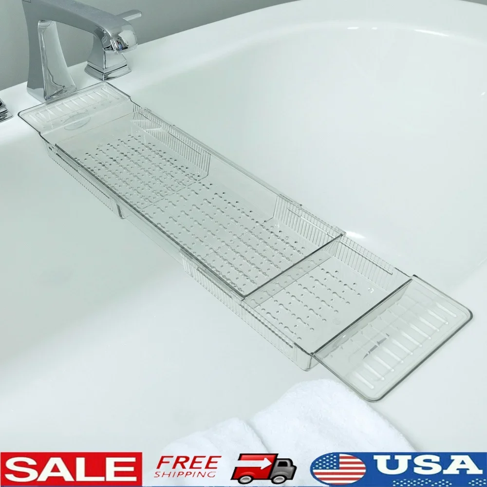 

Expandable Acrylic Bathtub Tray Waterproof Caddy Adjustable Length Spa Experience Food Drink Electronics Holder Easy Maintenance