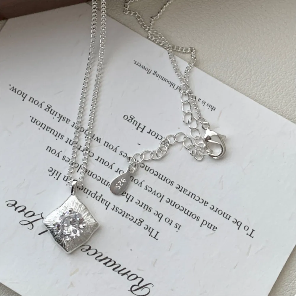 

PANJBJ 925 Sterling Silver Zircon Geometry Necklace for Women Frosted Texture Lace Classic Anniversary Jewelry Gift Dropshipping