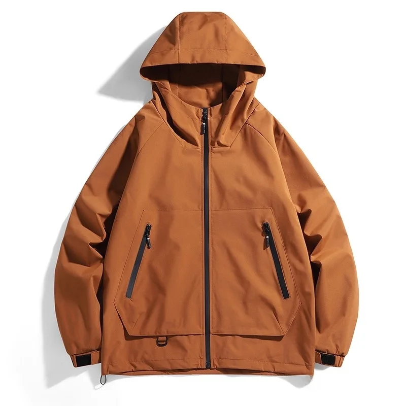 

Spring Autumn Men's Casual Outdoor Hooded Jaet 2024 Retro American Functional Sle Windbreaker Polyester Fiber Zipper Closure