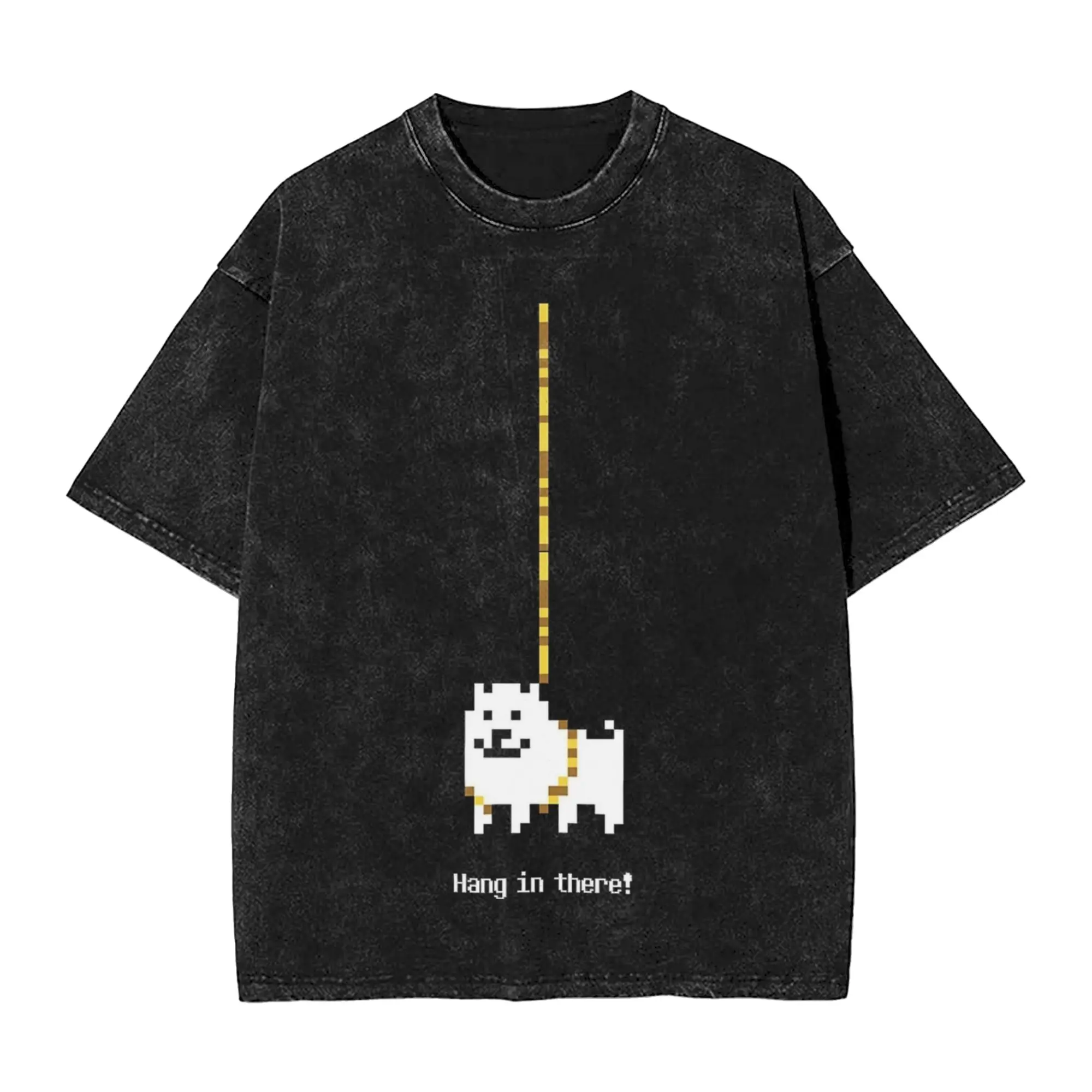 Undertale Dog  Hang In There T Shirts Hip Hop Washed Short Sleeve Oversize T-Shirts  Cool for Men Streetwear Summer Tee Shirt