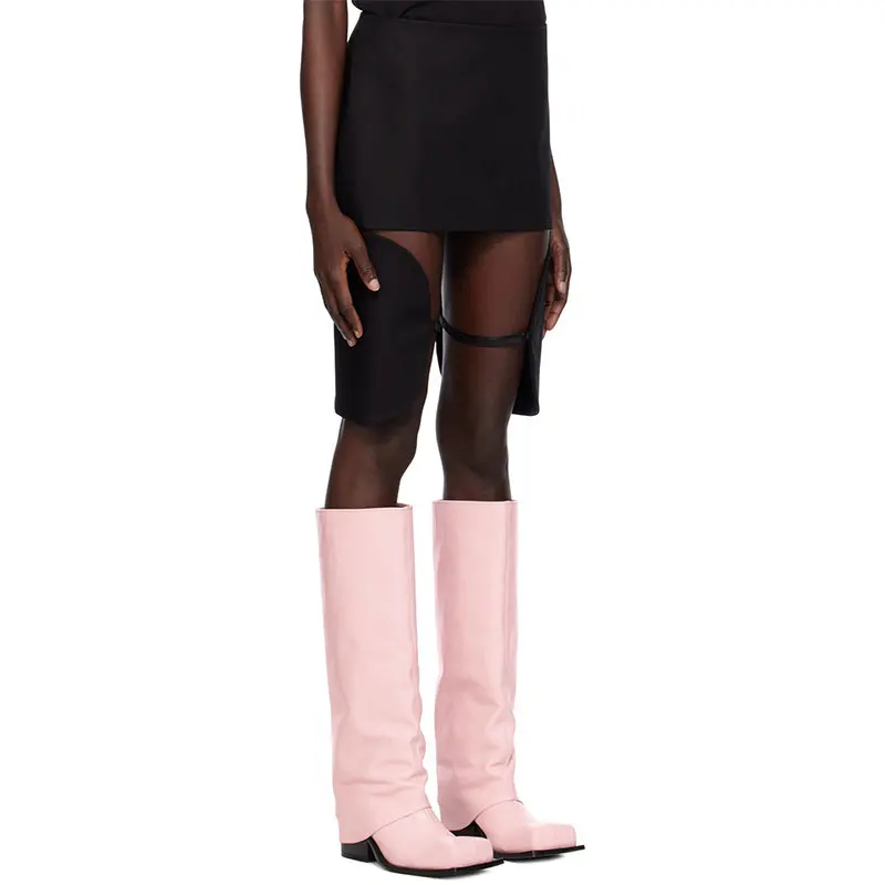 Women's Shoes New Large Tube Apron Boots Thick Square Round Head Long Tube Women's Boots Leather Thick Sole Metal Knight Boots