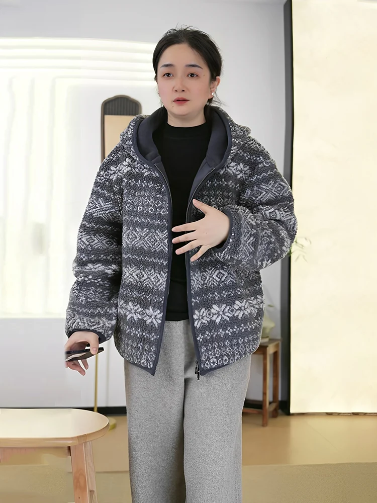 

Women's Thiened Fce Hooded Jaet Casual Warm Spring Outerwear Island Sle ort Coat Zipper Closure Long Sve Geomet...