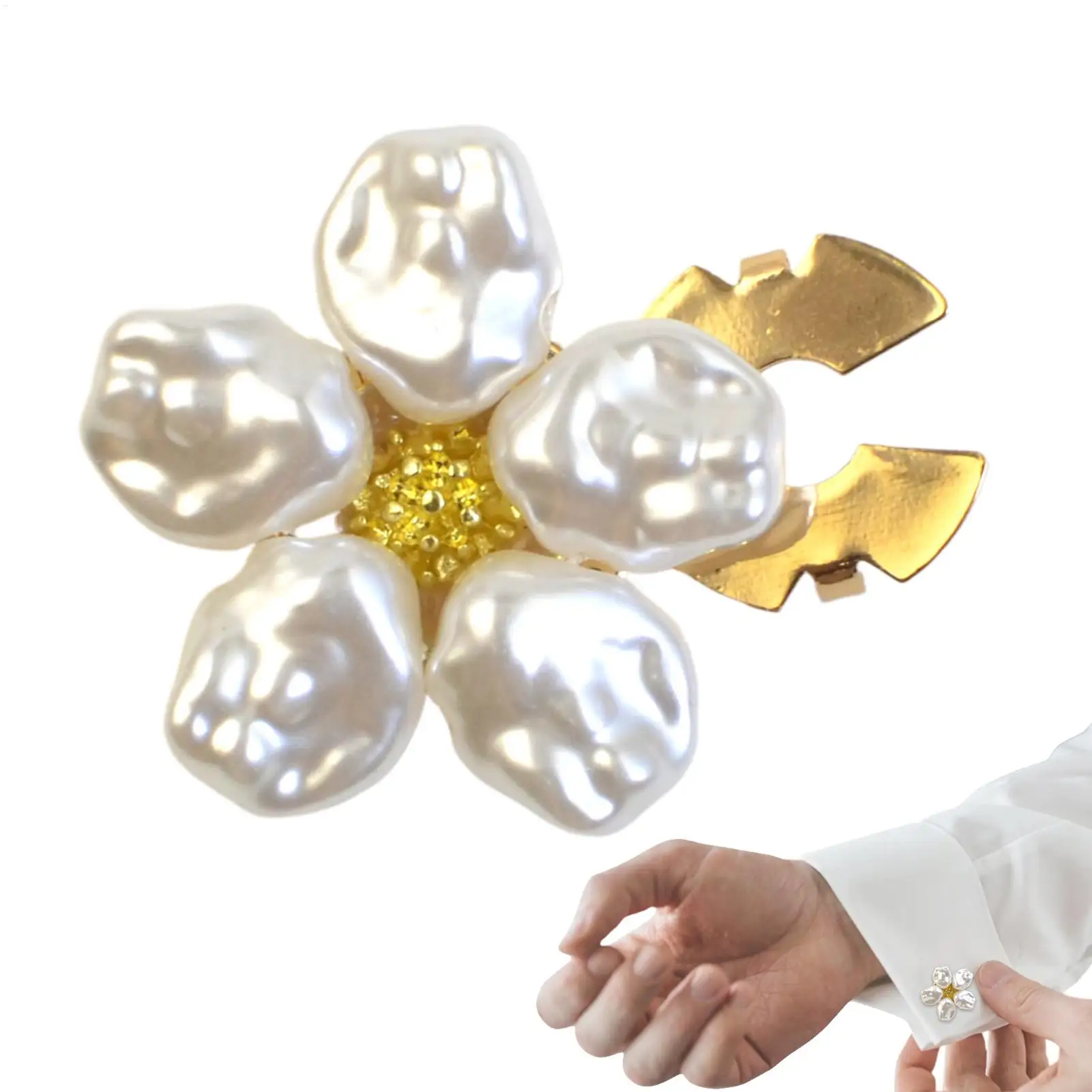 Jeweled Button Covers Alloy Faux Pearl Flower Pearl Button Covers Shirt Sleeve for Formal Banquet Occasions Elegant Accessories
