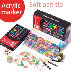 120 Colors Pop Acrylic Paint Pens Brush Marker Set Pen for Rock Painting Stone Glass Wood Canvas DIY Art Making Professional