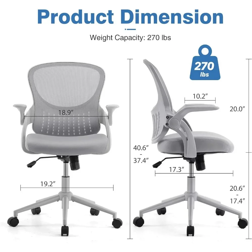 Ergonômica Mesh Desk Chair com Apoio Lombar, Cadeiras de Computador, Braço, Rolling Swivel, Ajustável, Cinza, Casa, Escritório