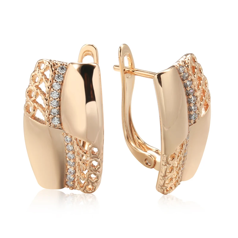 Kinel New Fashion Glossy Natural Zircon Earring for Women Unusual Creative Hollow Flowers 585 Rose Gold Color Vintage Jewelry