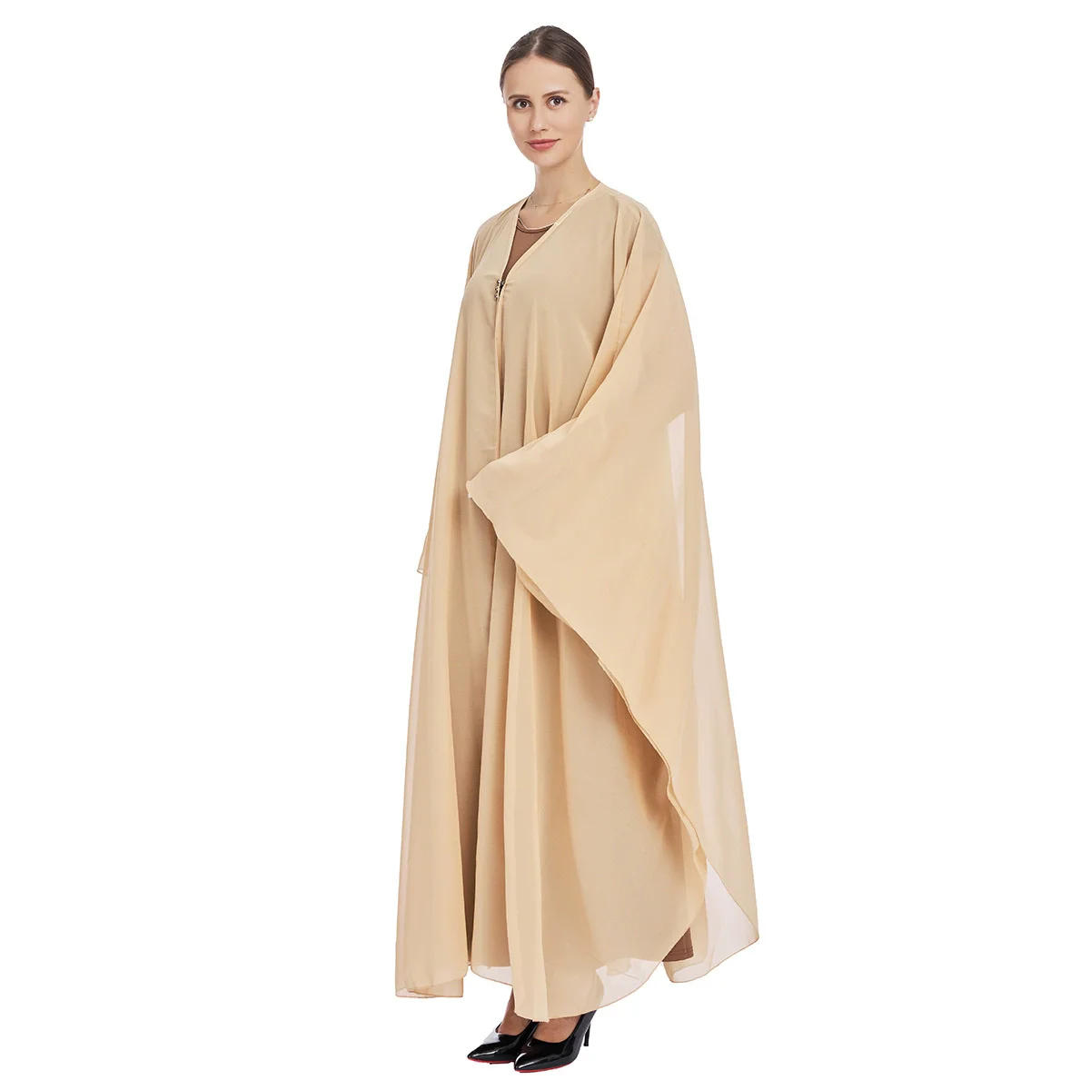 Middle East Ramadan Morocco Southeast Asia Dress Muslim Fashion Islamic Arab Chiffon Outer Coat Knitted Inner Two Piece Set