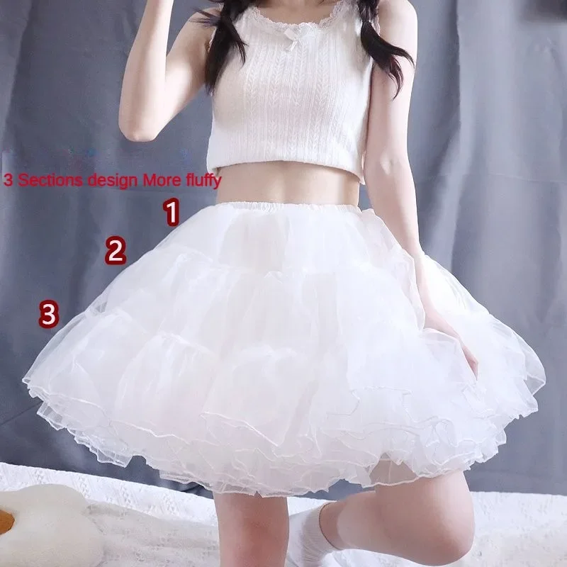 Jupon Bouffant en Tulle Doux pour Femme, Jupes Tutu, Violent, Désossé, 4 Couches, Lolita, Mini Jupe, Support Cosplay, JK, Robe, Sous-Jupe