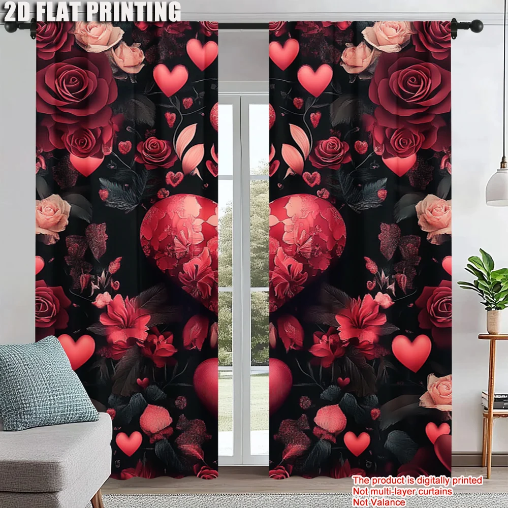 

2pc, Window Drapes Heart and Rose Machine Washable Polyester,Without Electricity Birthday Party for Window art/Party decoration