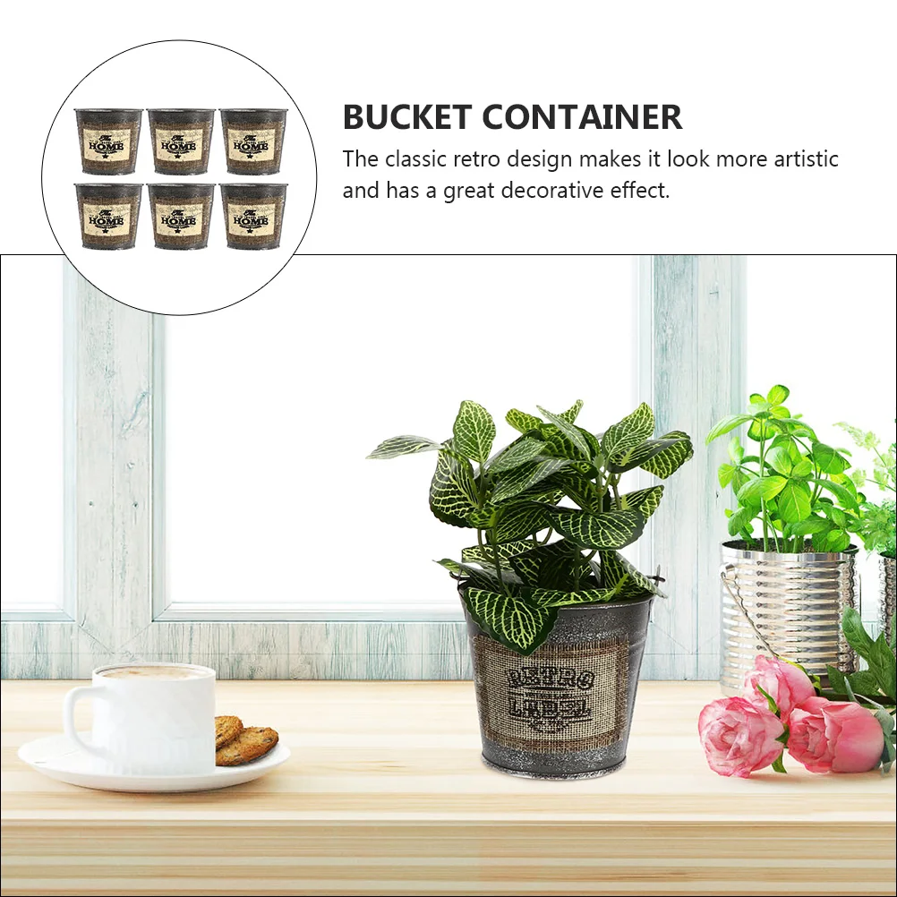 

6pcs Retro Iron Flower Pot Bucket nament Metal Barrel Tin Farmhouse Planter Garden Decor Yard Plant Vase Container