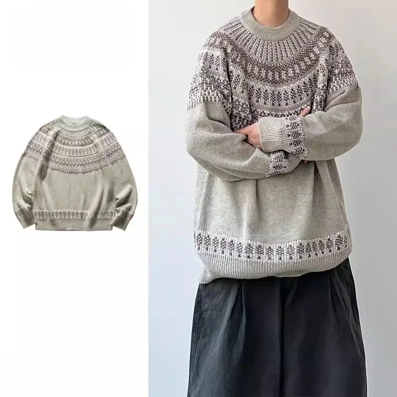 

Мужской зимний свитер в стиле ретро с узором Фэр-айл, круглый вырез, свободный крой, из полиэфирного волокна, не деформируется