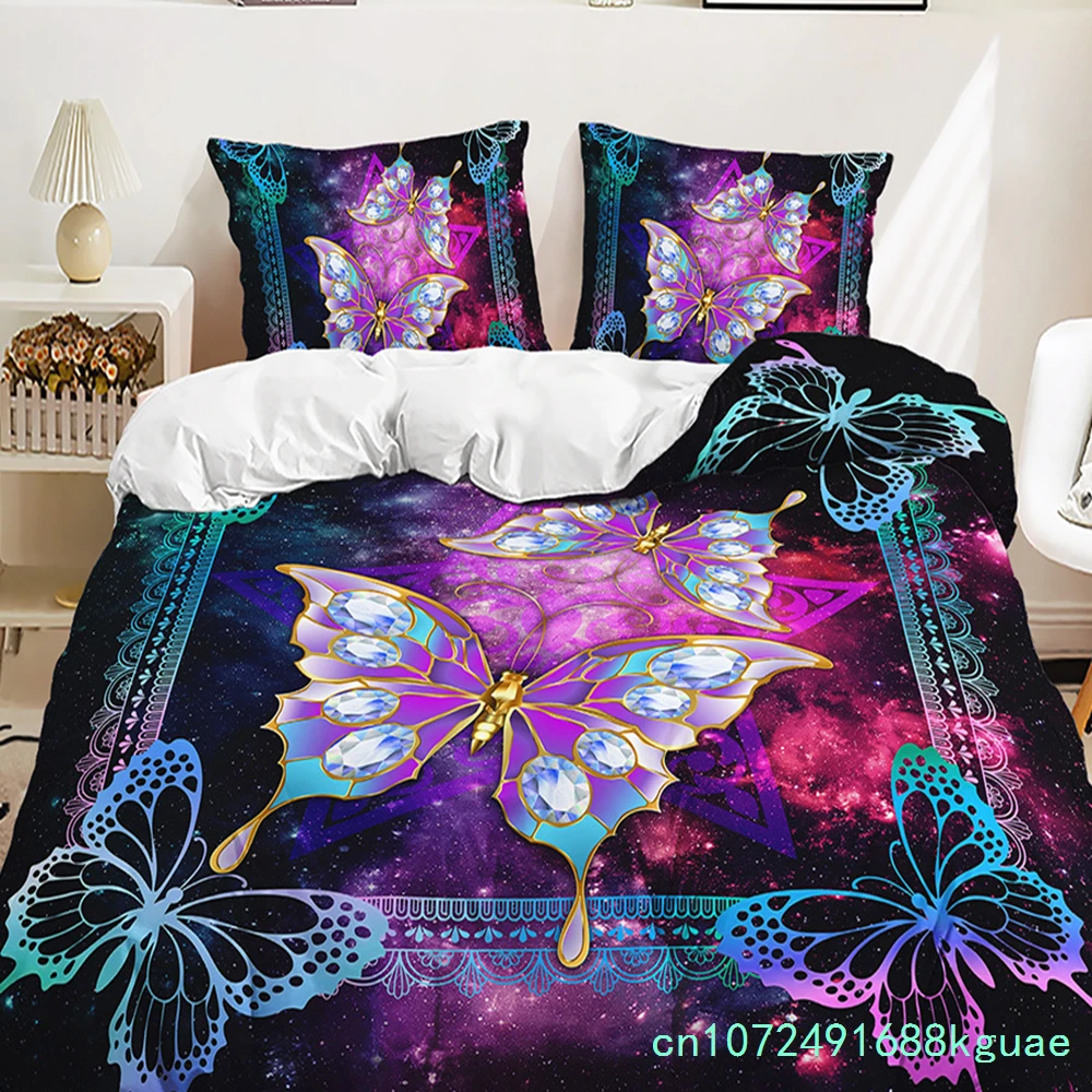 Purple Butterfly Rose Bedding Sets Fashion Duvet Cover Sets Twin Full Queen King Size Pillowcase For Kids Adult Gift Bed Linen 4