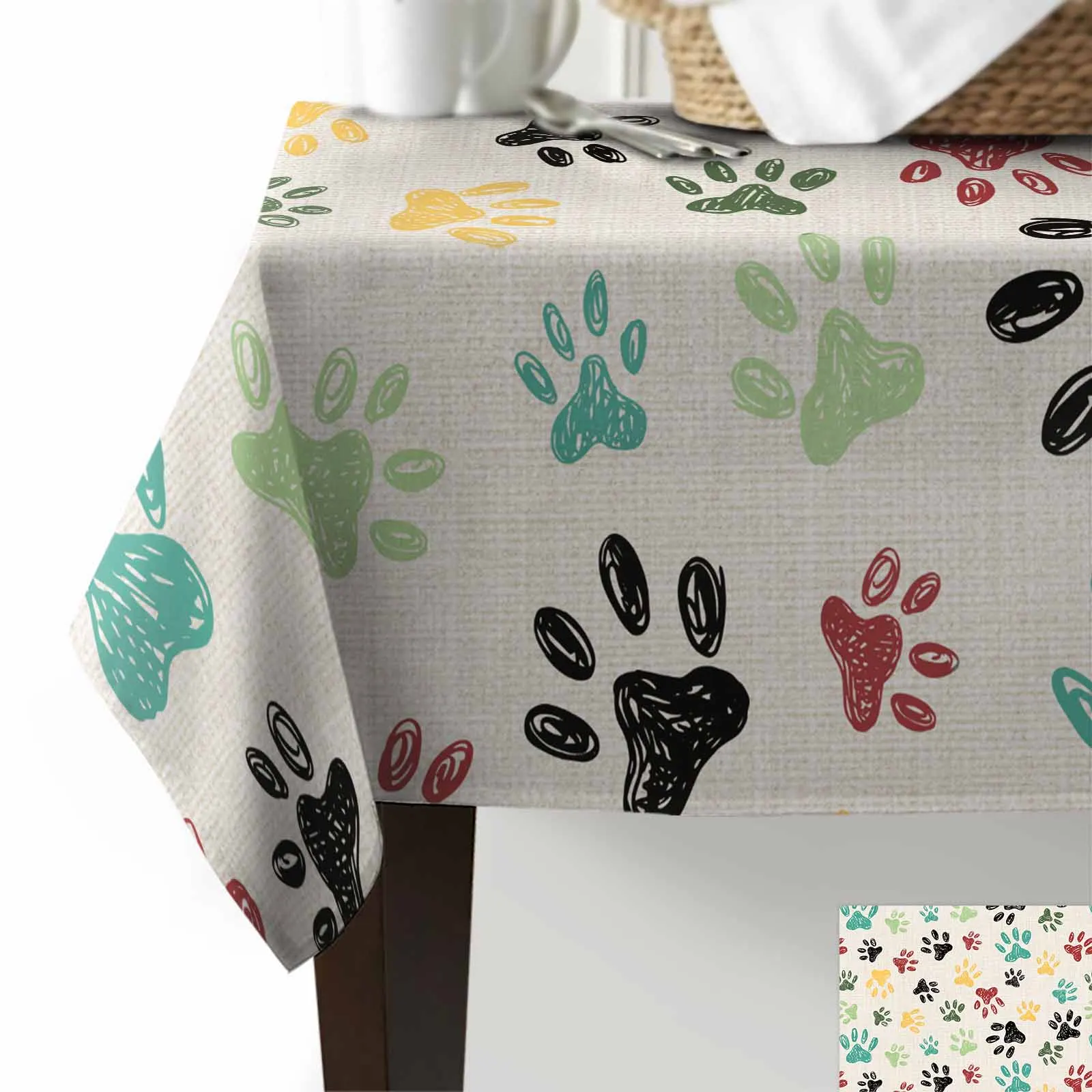 Animal Footprints Graffiti Linen Cloth Anti-scalding Waterproof Tablecloth Rectangular Round Table Cover Kitchen Furnishings