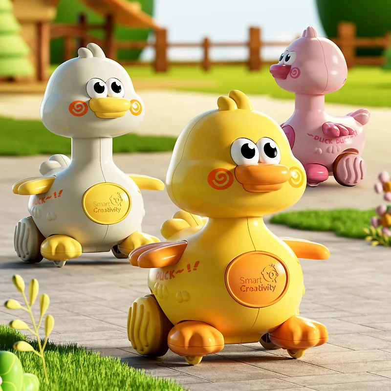 Nuevo coche de animales de patito deslizante con prensa de dibujos animados para niños de 1 a 3 años, coche de juguete educativo para gatear con agarre para gatear