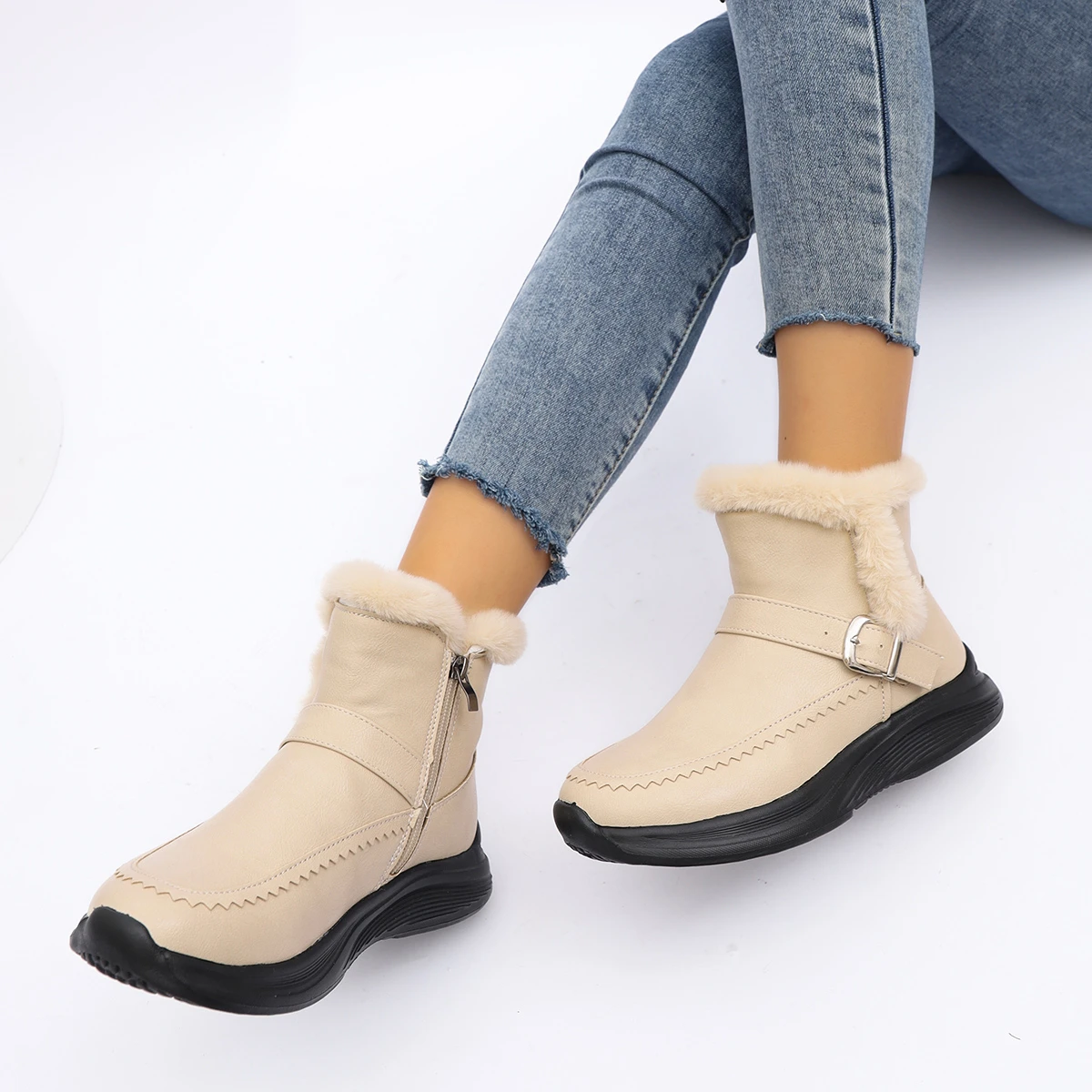 2026 Winter Neue Mode Damenstiefel Verdickte Warme Baumwollschuhe Wildleder Dickbesohlte Rutschfeste Damen-Sneaker Lässige Schneestiefel – Detail 19