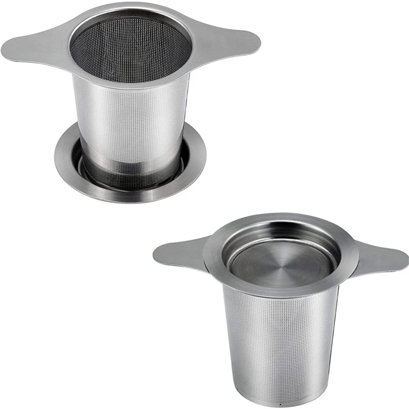 

10PCS Stainless Steel Tea Infuser Mesh Strainer Coffee Filter with Lid/Coaster Double Handles for Teapots Mugs Cups Wholesale XB