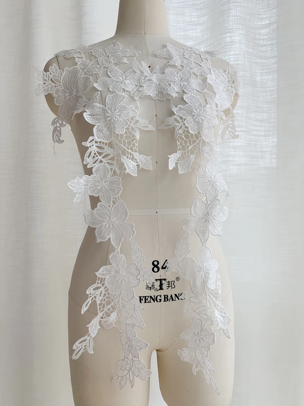 2 Piece Large White Black Beautiful Embroidery Flower Neckline