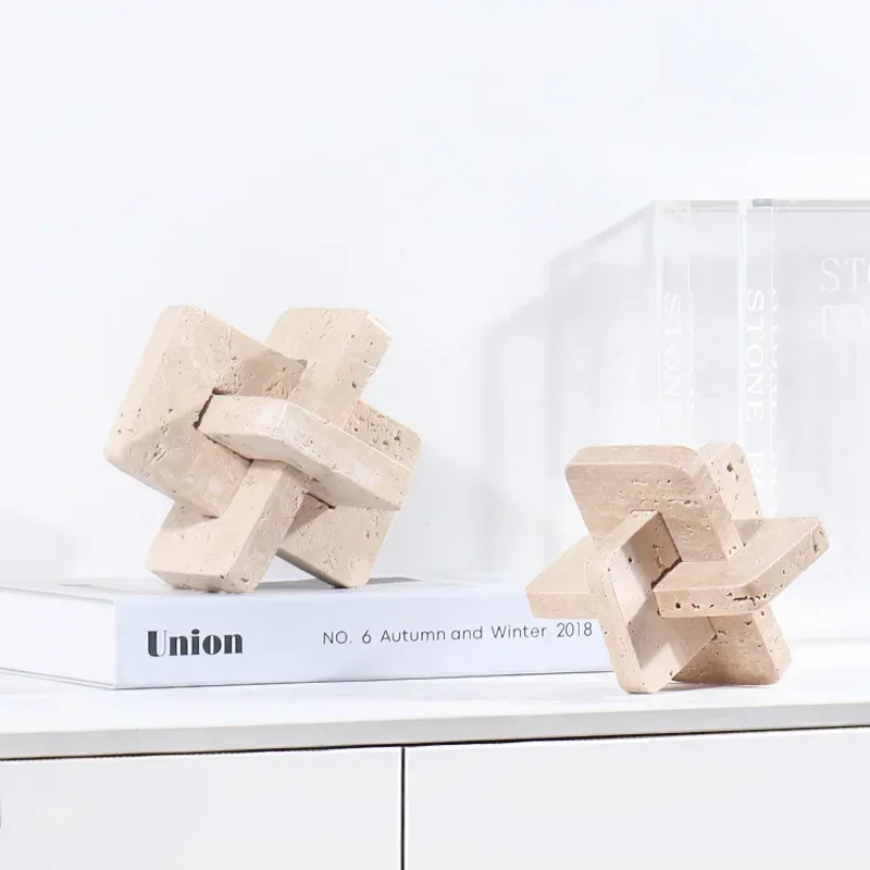 Minimalist Natural Marble Yellow Hole Stone Cross Buckle Decoration Creative Model Room Homestay Desktop Soft Decoration
