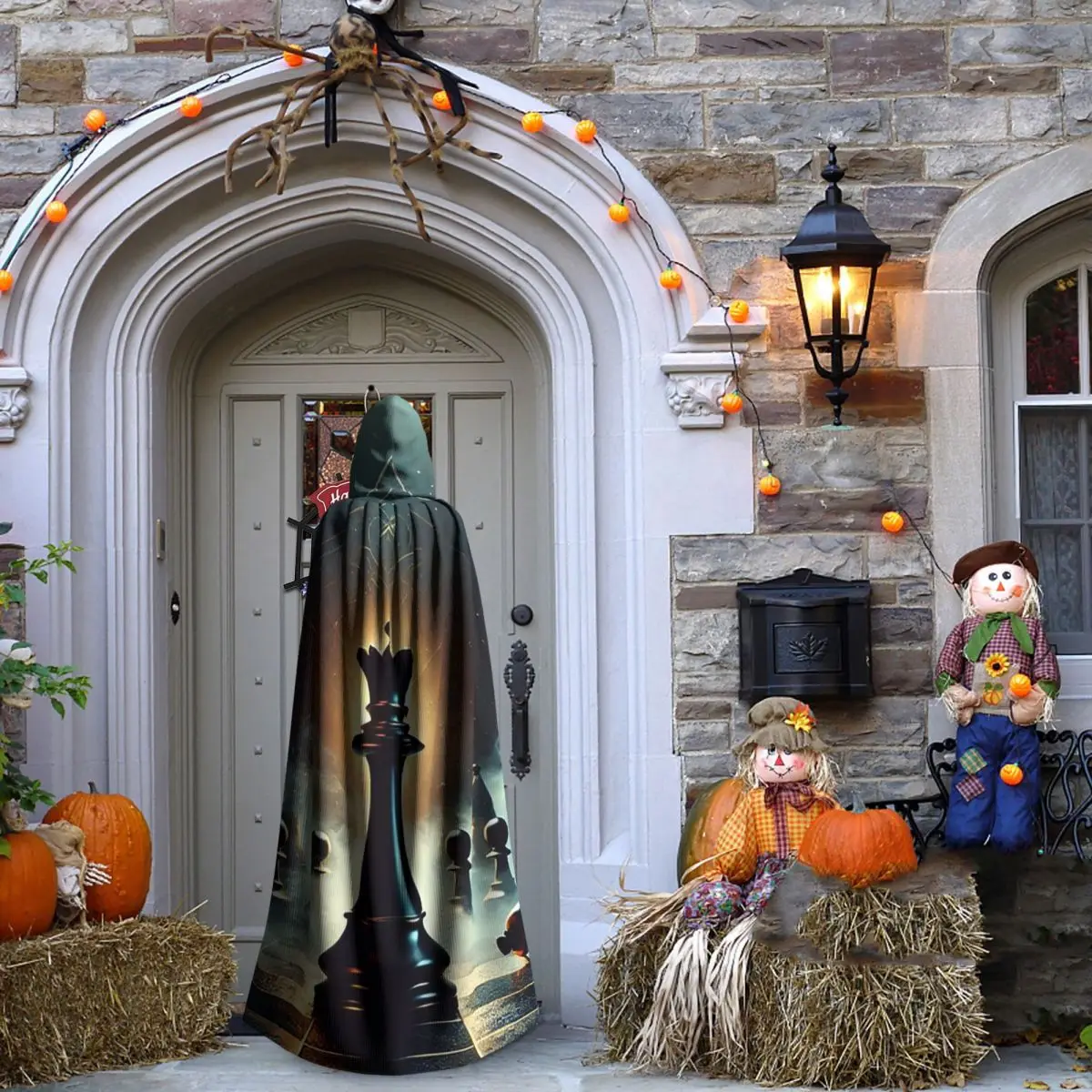 블랙 킹 체스 체스판 긴 후드 망토 마녀 중세 의상 코스프레 케이프 할로윈 파티 성인 유니섹스