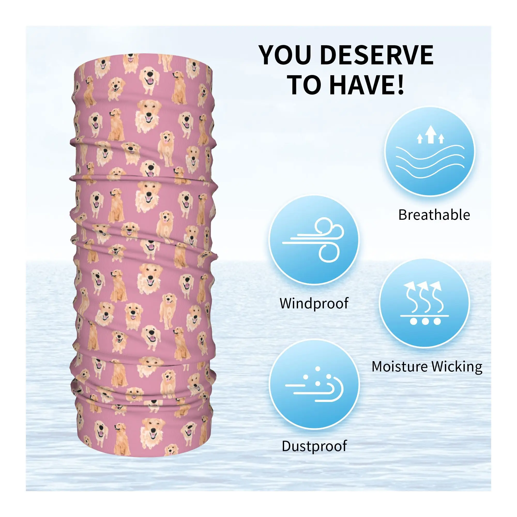 Golden Retrievers dengan Bandana Merah Muda Penutup Leher Masker Bungkus Cetak Syal Bersepeda Serbaguna Syal Bersepeda Uniseks Dewasa Dapat Dicuci