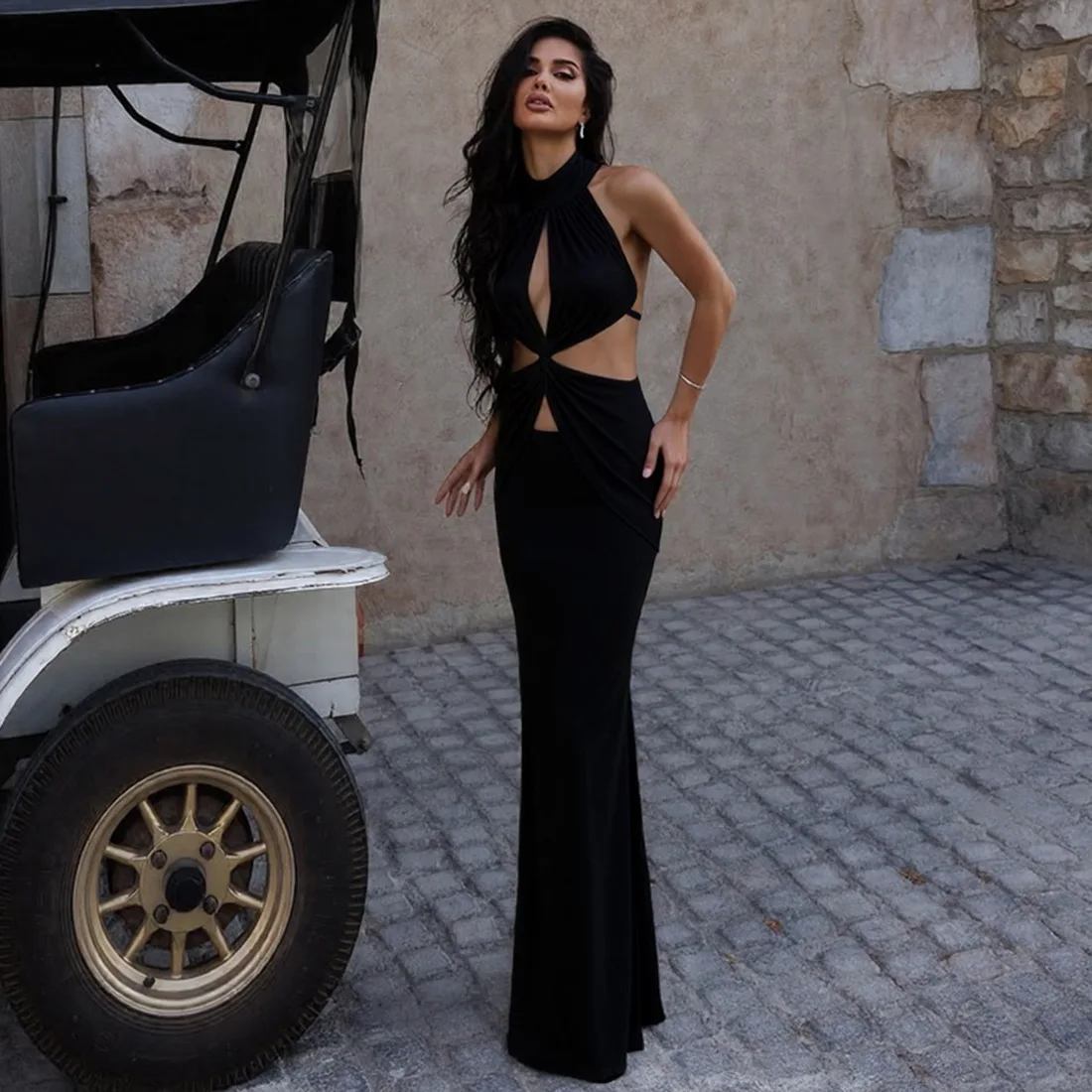 Robe longue plissée pour femmes, Sexy, torsadée, ajourée, col licou, sans manches, épaules dénudées, dos nu, Robe de soirée, de plage, 2026