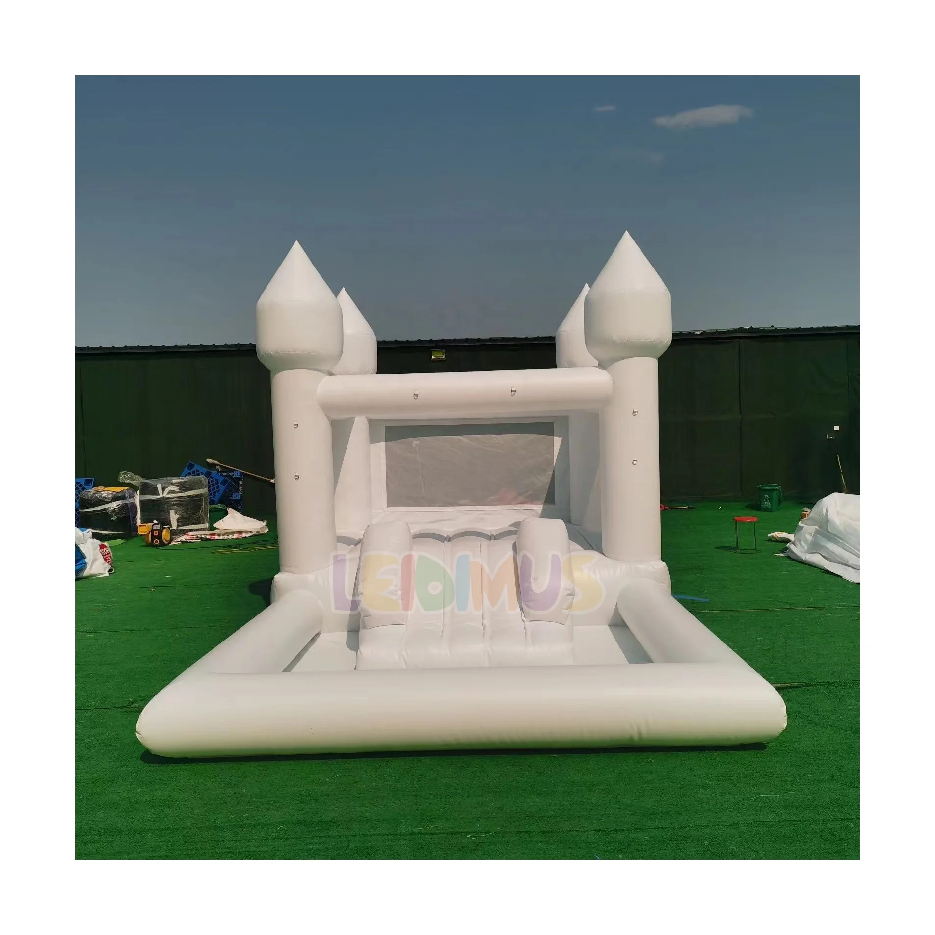 

White Commercial Inflatable Bounce House Mini Inflatable Bouncer With Slide Combo Outdoor Bouncy Castle With Ball Pit For Party