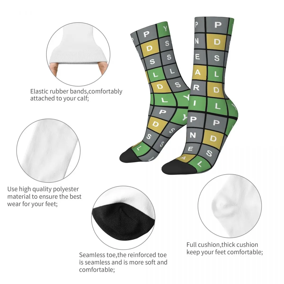 Male Happy Minds Guess Small Words Socks Cotton Casual Daily Wordle Game Socks Crazy Accessories Middle TubeStockings