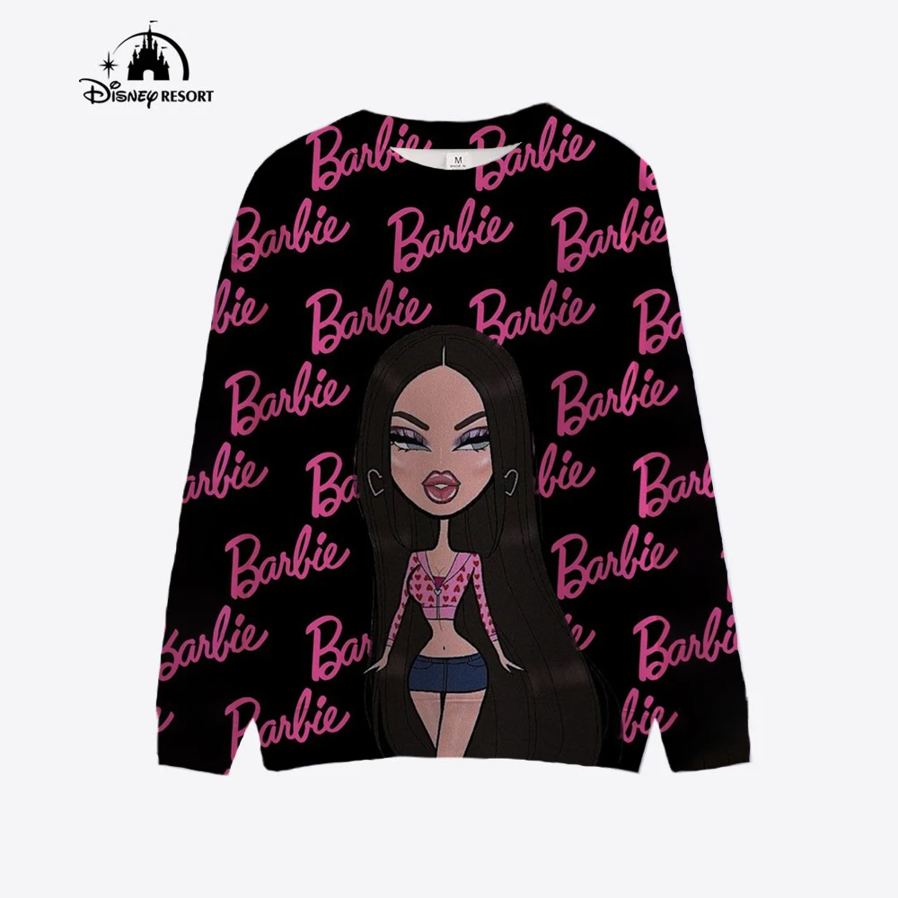 Casual Eenvoudige Damestrui Barbie Cartoon Print Hoodies Ronde Hals Zacht Sweatshirt Vrouwelijke Kleding Cartoon Schattige Dames Hoodie ﻿