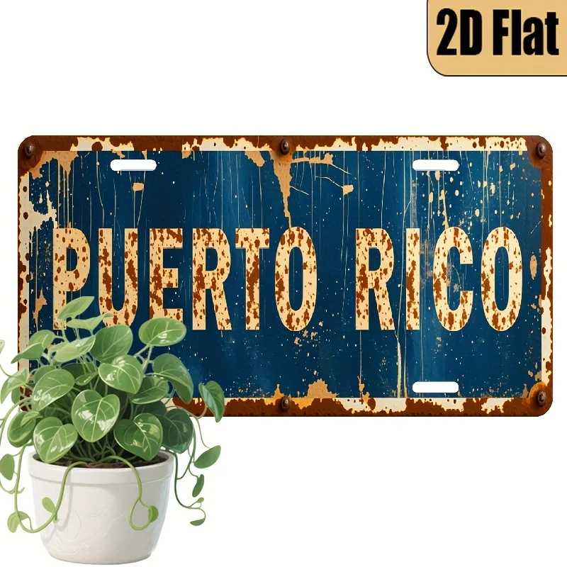 1pc Puerto Rico License Plate - Vintage Spanish/English Bilingual Car Tag, 6x12 Inch Aluminum Replica for Puerto Rican Pride, &
