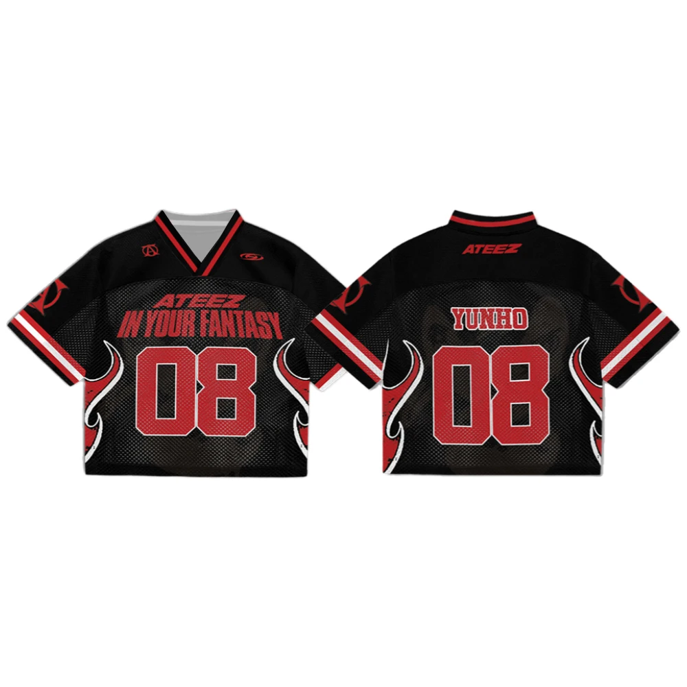 American Retro Sports Jersey with Flame & Dark Elements ATEEZ Fan