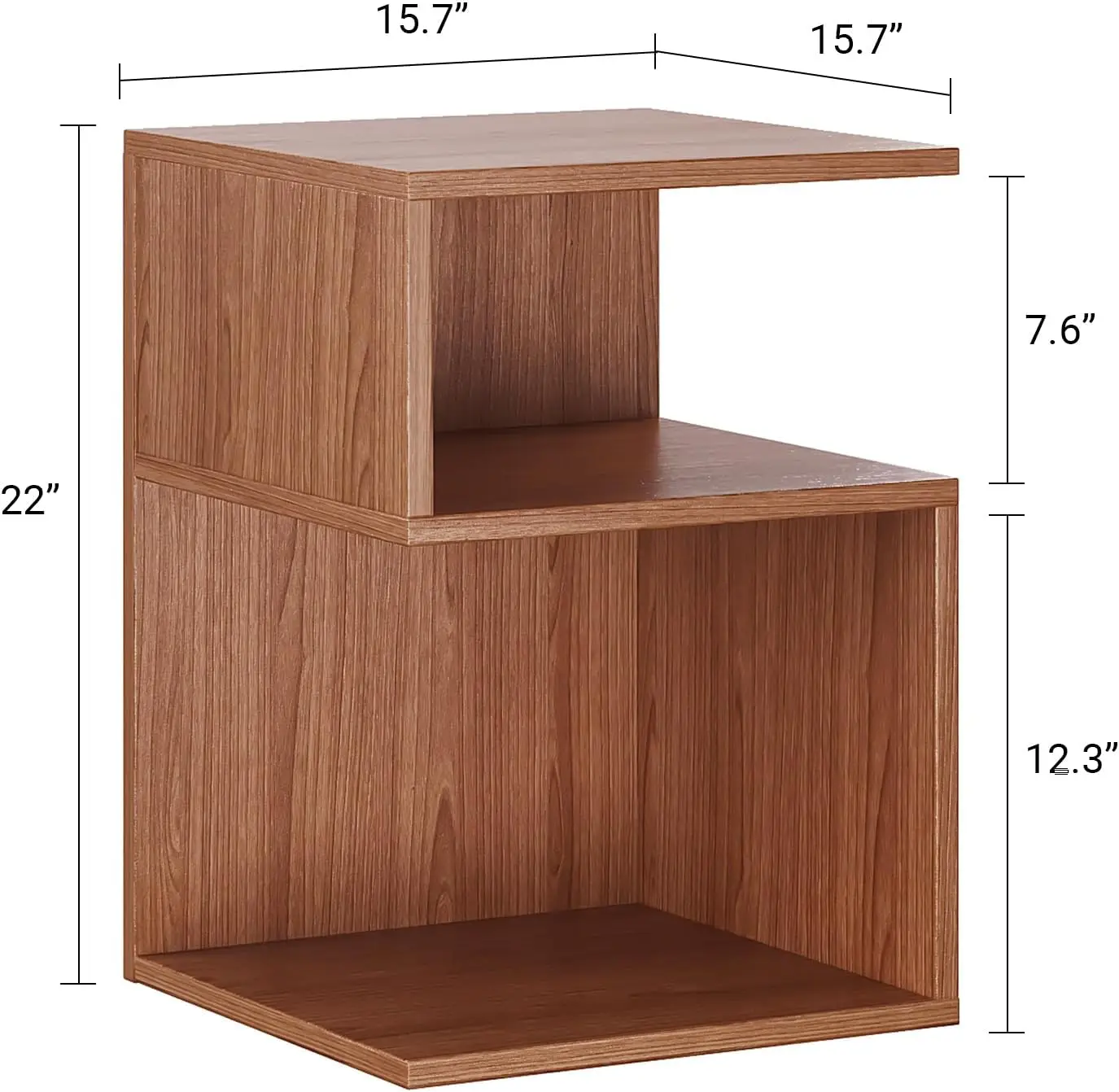 

3-Tier Wood Nightstand For Small Spaces With Open Storage - Japanese-Inspired Bedside Table For Bedroom (Walnut)