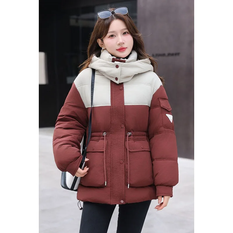 

Down Cotton-Padded Jacket Women's Winter Thickening Hooded Splicing Korean Loose 2024 Coat Cold-Proof Cotton-Padded Coat