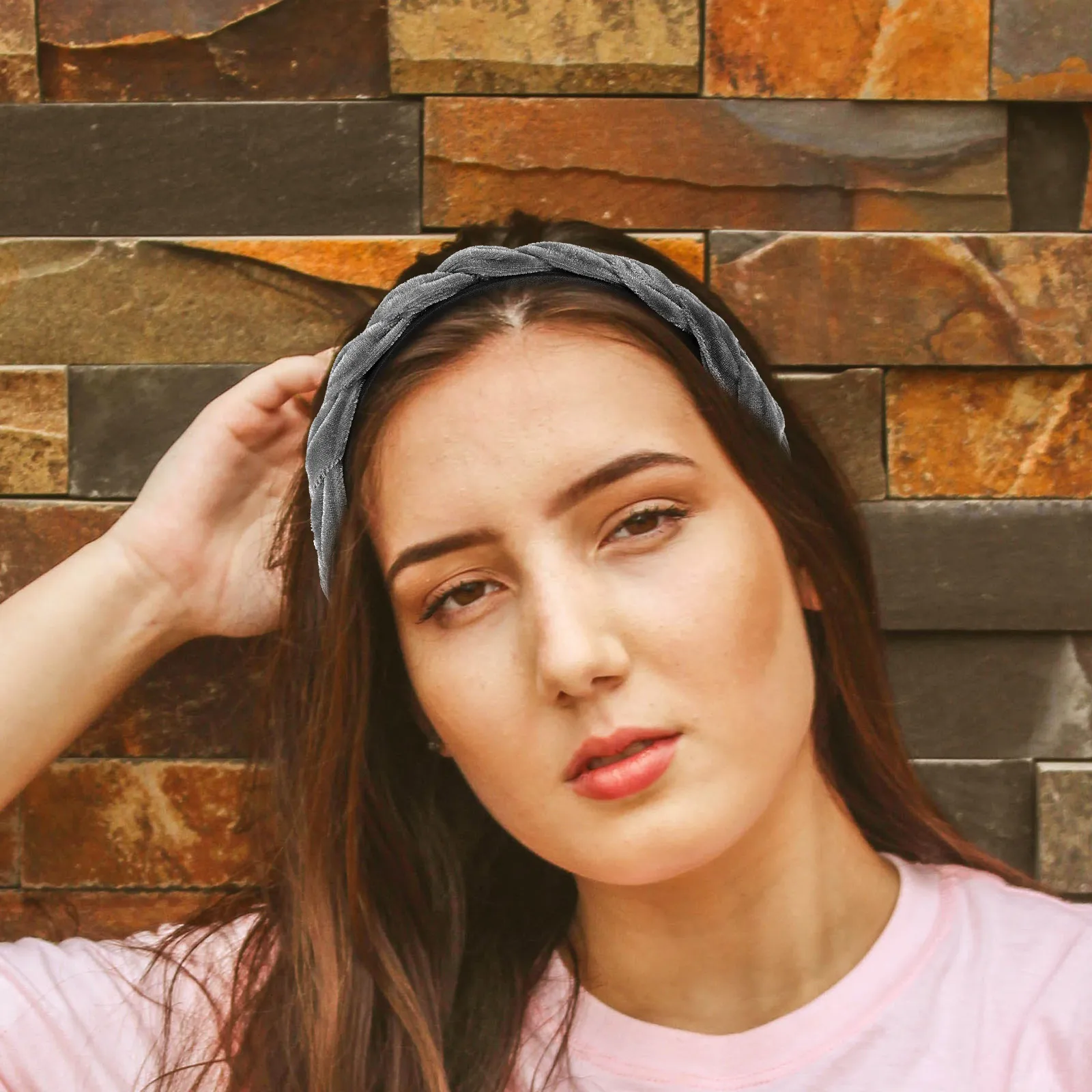 

Gold Velvet Headband Grey Wide Hoop Hairbands Comfortable Ladies Elegant Braid Design Durable Stylish Accessories