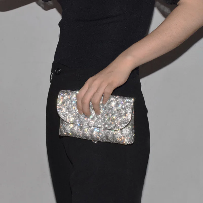 Fashion Luxury Designer Evening Clutch Bag Handle Rhinestones silver Shiny Crystal Wedding Purses and Handbag Shoulder Bag