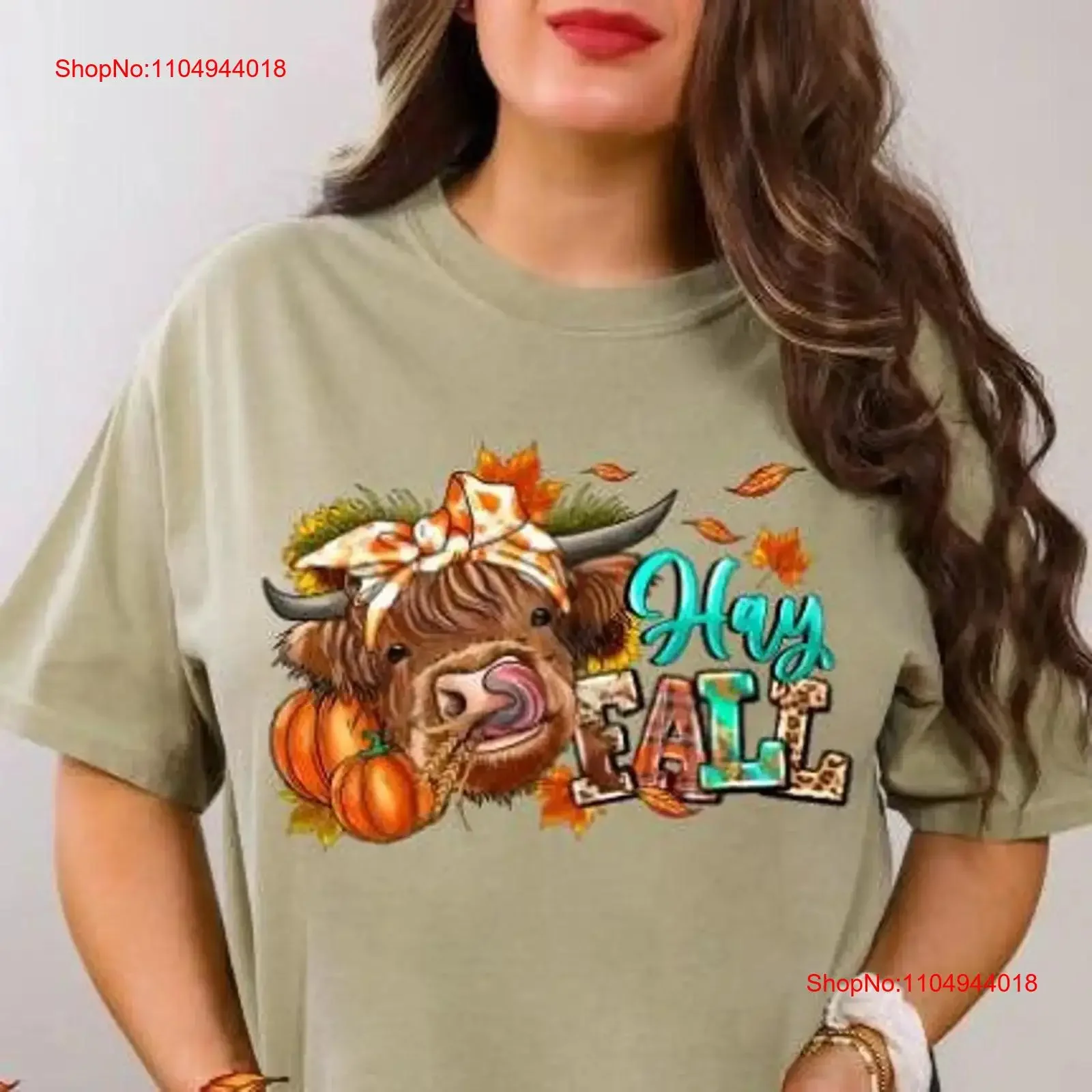 تي شيرت CUTE Hey Fall مع تي شيرت جرافيك أشعث على شكل بقرة هايلاند الرائعة يمكنك اختيار اللون والحجم اليقطين الخريفي