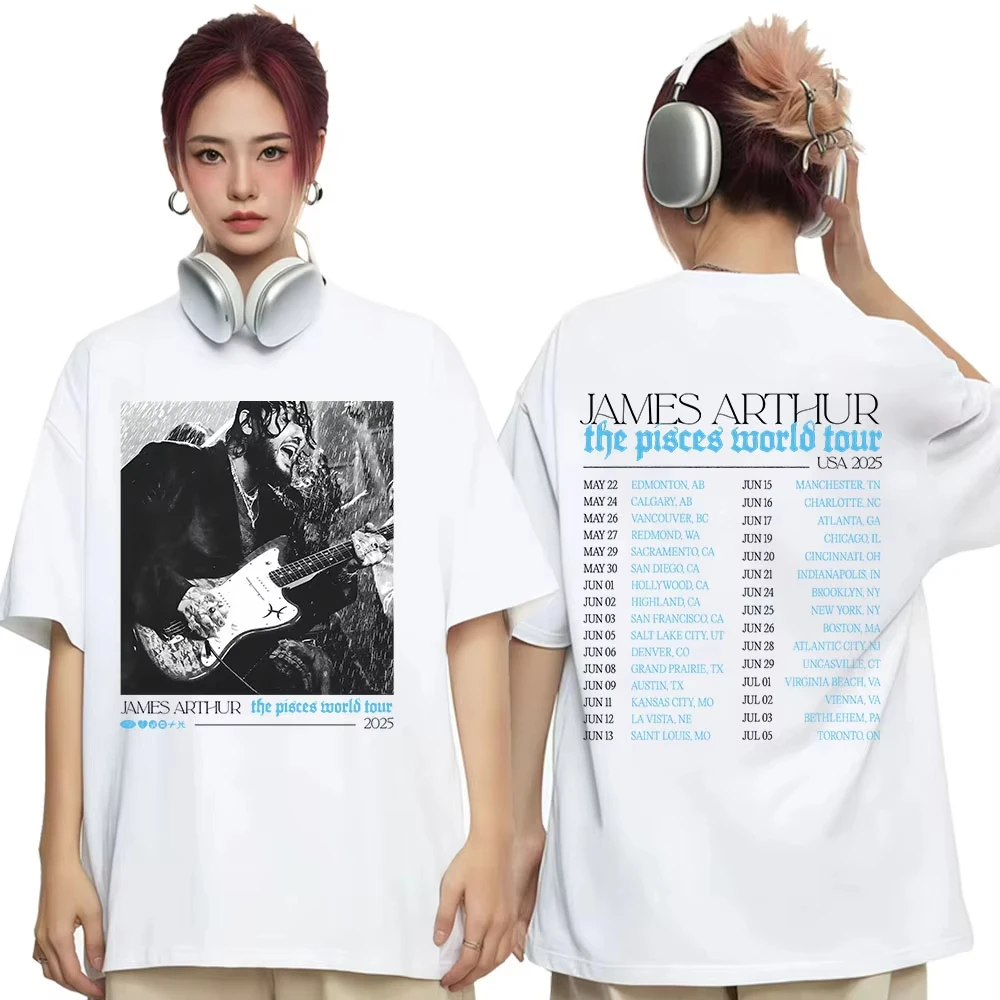 

Свободные повседневные футболки с винтажным принтом James Arthur The Pisces World Tour, мужские и женские хлопковые футболки с короткими рукавами в стиле хип-хоп