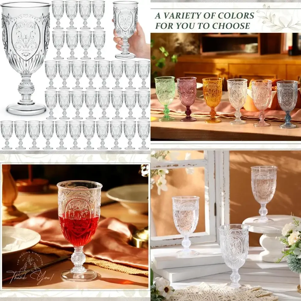 

10oz Plastic Wine Glasses Vintage Embossed Goblets Retro Colored Glassware for Party Use
