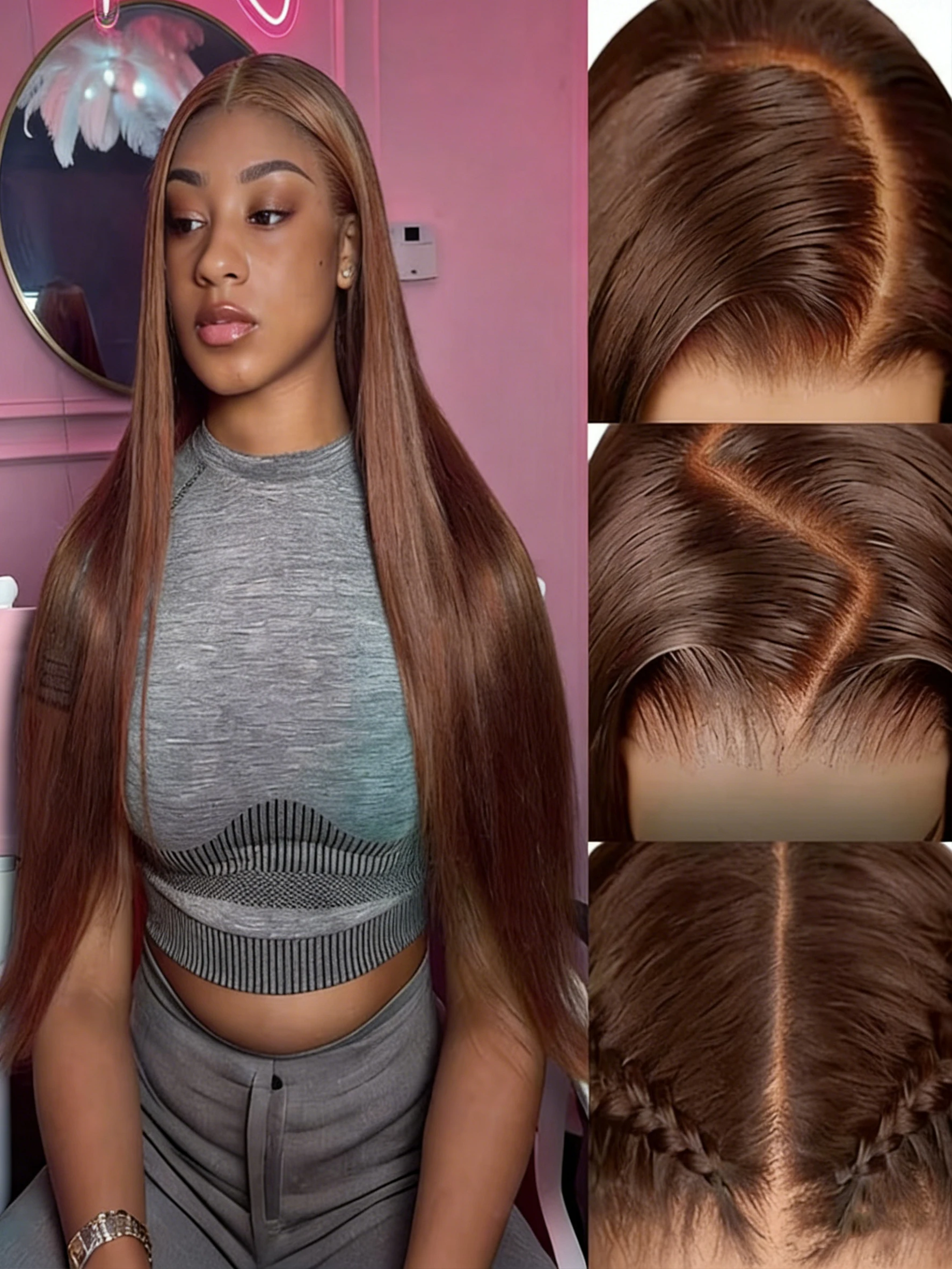 

Chocolate Brown Straight HD Lace Front Wig Human Hair 13x4 Frontal Wigs Human Hair Pre Plucked 250Density Wig For Women