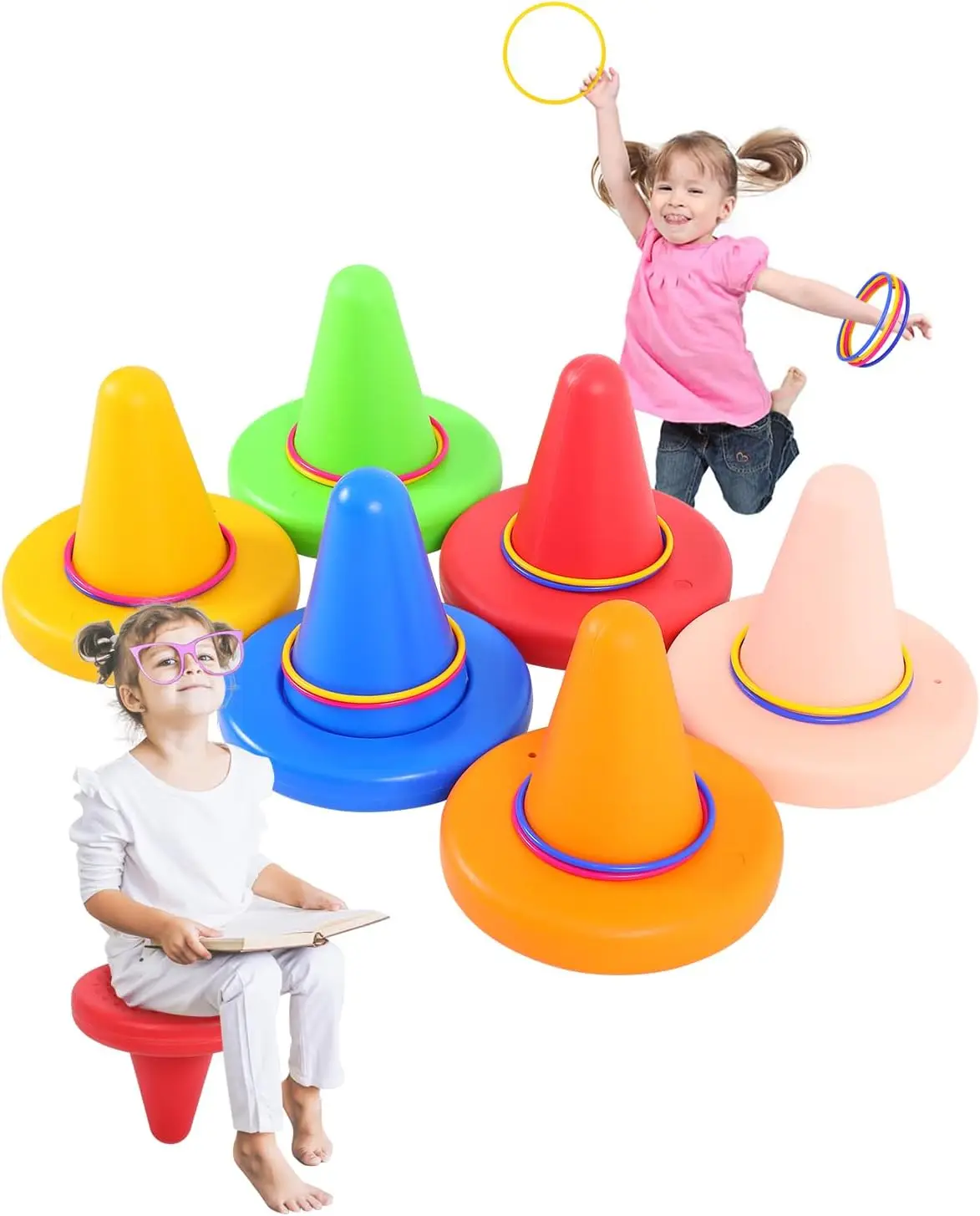 Chaise rotative pour enfants autistes, ensemble de lancer à 16 anneaux, chaise pivotante sensorielle pour l'équilibre de l'entraînement, chaise sensorielle à une corne, 6 pièces