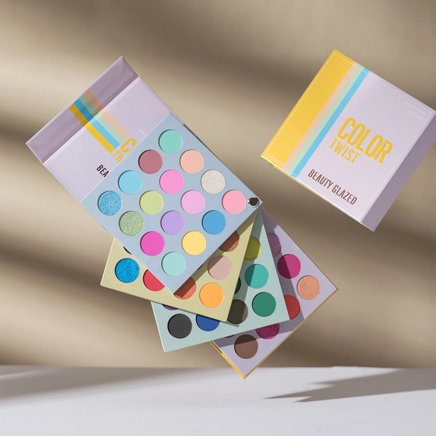 Paleta de sombras torcidas de 64 cores Beauty Glazed, página giratória 4 em 1, bandeja de maquiagem com brilho fosco brilhante, presentes para mulheres