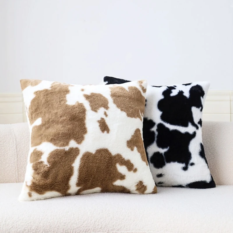 Cow Print Fluffy throw pillow covers Nordic Luxury Pillow Cover with zipper Black White Stylish Living Room Sofa Pillow Case