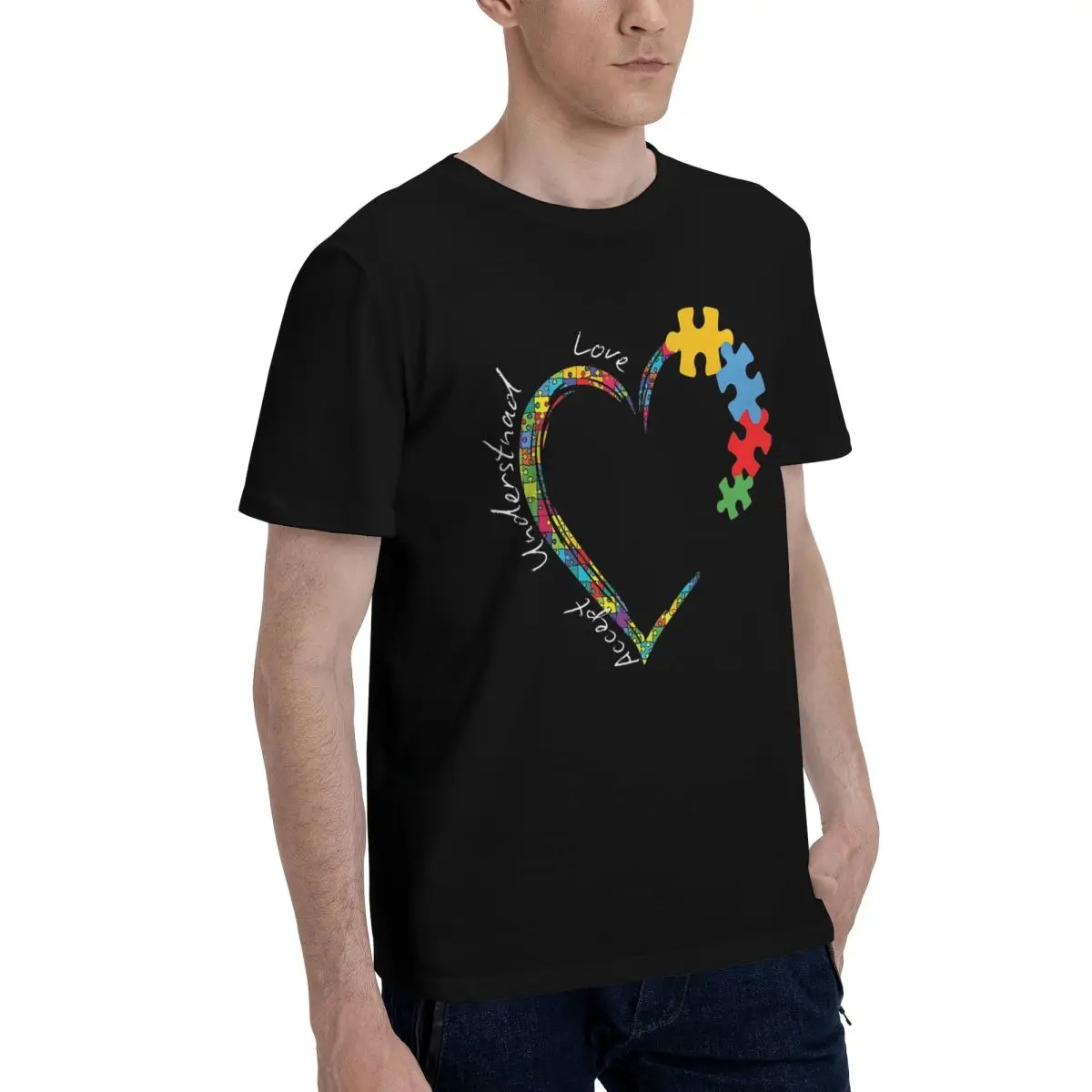 Colorful Puzzle Heart Art Movement T-shirts Leisure Champion Graphic Cool Top quality USA Size
