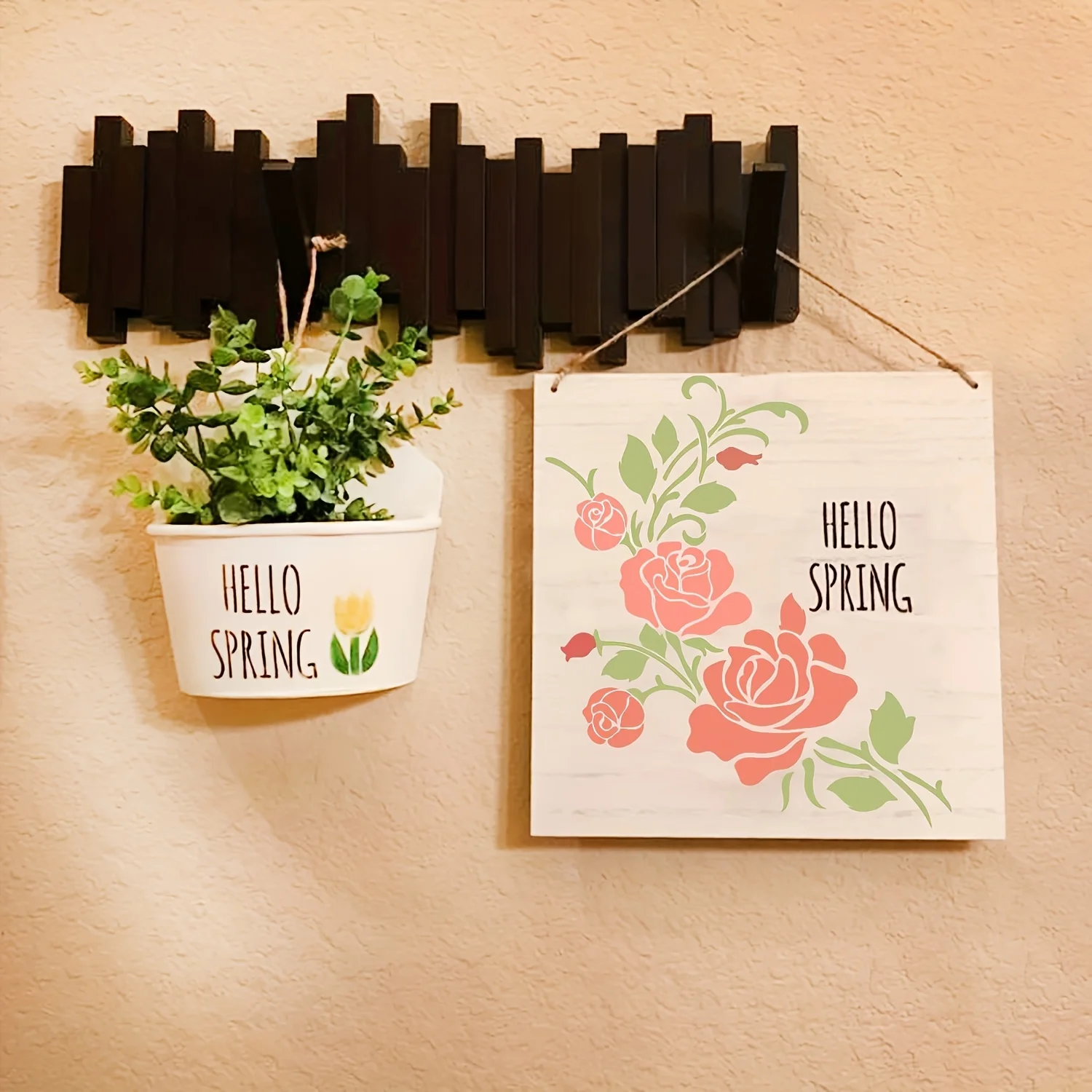 Modello floreale riutilizzabile con stencil in PET rosa per arte da parete fai da te e pittura di mobili