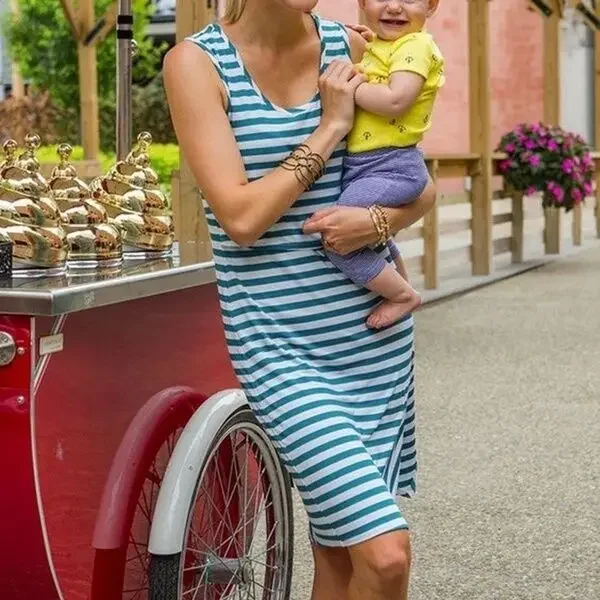 Maternity Nursing Tank Top Sleeveless Striped Dress Baby  Mom Nursing Women Wear