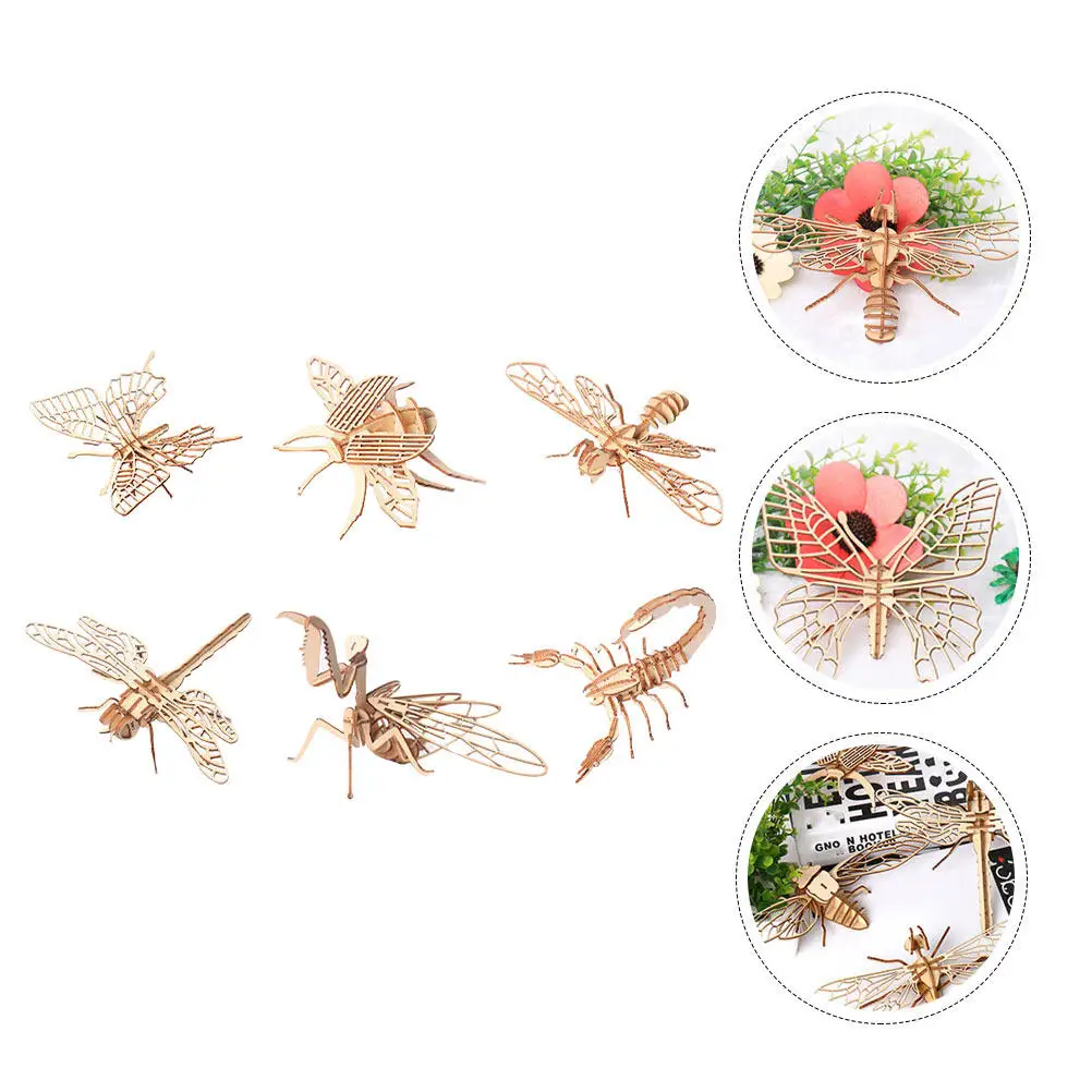 

6Pcs 3D Wooden Puzzle Insect Shapes Creative Educational Puzzle for Kids Hand Eye Coordination DIY Animal Assembly Crafts