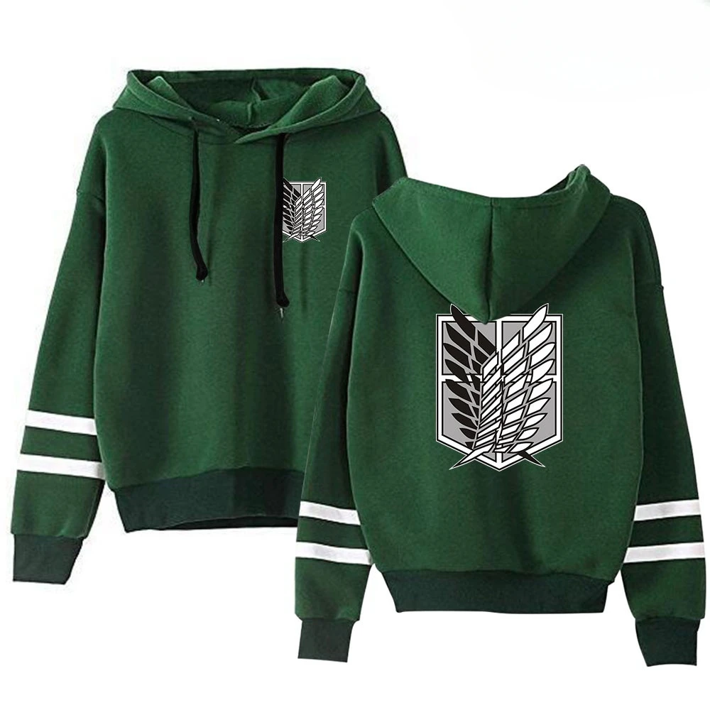 1pc Green / Black Eren Mikasa Wings of Liberty Hoodie Long Sleeve Striped Hooded Sweatshirt Pullover Anime Cosplay Costume