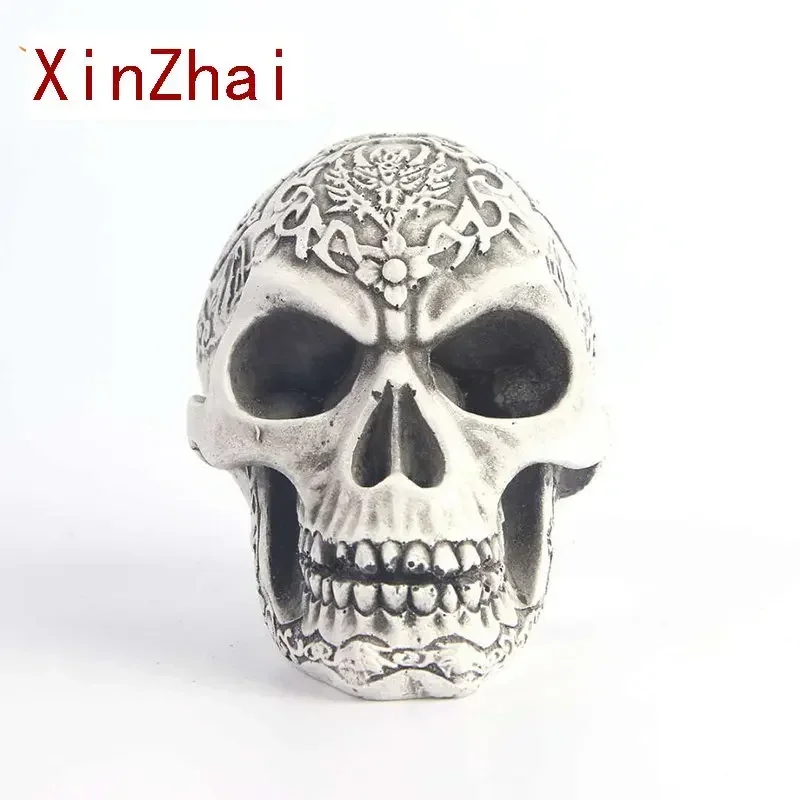 Vilead Carved Human Head Skull Statue Resin Crafts Movie Props Art Halloween Horror Party Decor Interior Sculpture Ornaments