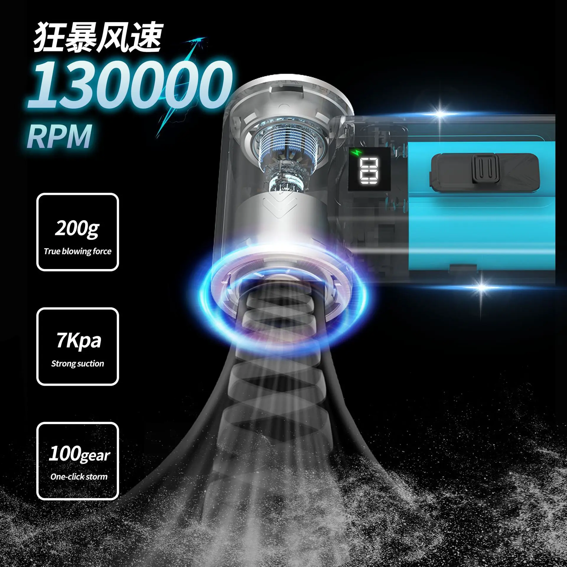 暴力的なファン13万回回転ダストブロワー越境新型車載掃除機送風吸引一体型電動工具ヘア
